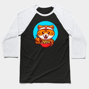 Cute Tiger Eating Ramen Noodle With Copstick Cartoon Baseball T-Shirt